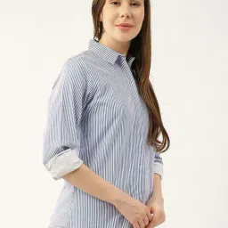 Hancock White & Navy Blue Cotton Slim Fit Striped Shirt-picture-39