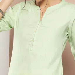 Libas Green Cotton Woven Pattern Straight Kurta image 5