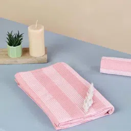 Fabindia Standalone Pink Cotton Large Honeycomb Bath Towel-picture-34