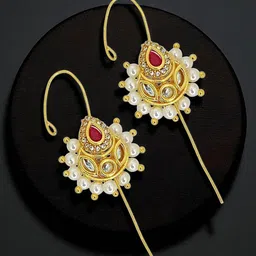 FEMMIBELLA Gold-Plated Kundan Studded & Artificial Beaded Teardrop Shaped Ear Cuffs-picture-30