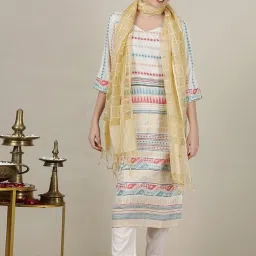 Aurelia Off-White Woven Pattern Straight Kurta image 5