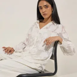 Wardrobe by Westside White Floral Design Mesh Shirt With Camisole-picture-15