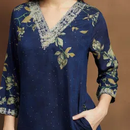 Melange By Lifestyle Blue Regular Fit Printed Kurta image 5