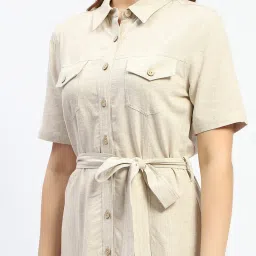 MADAME Beige Regular Fit Shirt Dress image 5