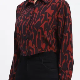 MADAME Dark Rust Printed Crop Shirt image 5