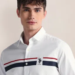 U.S. Polo Assn. White Cotton Regular Fit Striped Shirt image 5