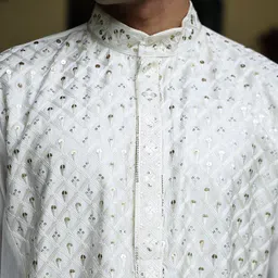 PATR Geometric Embroidered Mandarin Collar Sequinned Straight Kurta With Trousers image 2