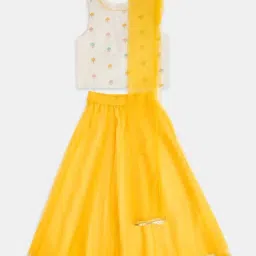 Akkriti by Pantaloons Kids Off-White & Yellow Embroidered Lehenga Cholis-picture-23