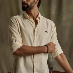 ANDAMEN Cream Slim Fit Corduroy Shirt-picture-31