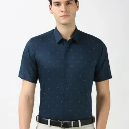 Peter England Navy Cotton Regular Fit Checks Shirt-picture-16