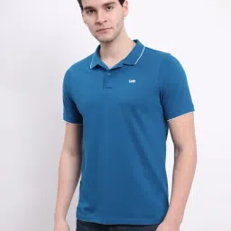 Lee Blue Slim Fit Cotton Polo T-Shirt-image-0