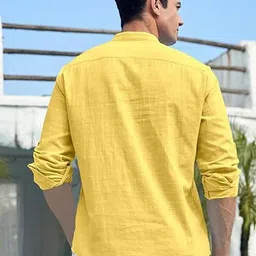 KNOWTED Mandarin Collar Roll-Up Sleeves Straight Kurta image 3