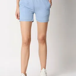High Star Light Blue Cotton Slim Fit Shorts-picture-33