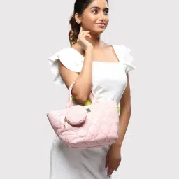 Caprese Pink Quilted Small Handbag With Pouch-image-86