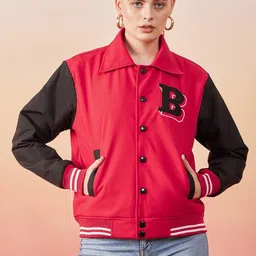 DIMPY GARMENTS Women Spread Collar Solid Lightweight Varsity Jacket-image-30