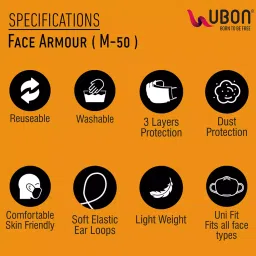 Ubon M-50-2 3 Layer Cotton Reusable Face Mask (Pack of 2 Pcs) image 3