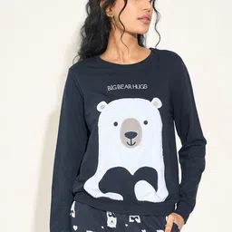 Dreamz by Pantaloons Women Fog Penguin Embroidered Pure Cotton Lounge T-Shirt-image-88