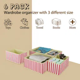 Myntra Elegant Homes Cream And Red 6 Pieces Striped Wardrobe Multi-Utility Organisers image 5
