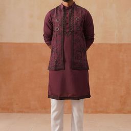 Jompers Men Floral Yoke Design Regular Chikankari Kurta with Pyjamas-picture-32