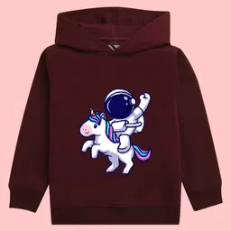 NUSYL Full Sleeves Astronaut & Unicorn Printed Hooded Sweatshirt - Burgundy-picture-19