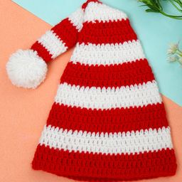 Funkrafts Handmade Soft Woolen Pom Pom Detailed & Striped  Cap - Red & White-picture-48