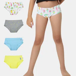 Plan B Cotton Elastane Pack Of 4 Ice Cream Printed Panties  - White Lemon Powder Blue & Grey-picture-27