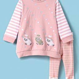 ToffyHouse Knitted Full Sleeves Striped T-Shirt & Stockings with Ship Embroidery & Polka Dots Foil Print - Pink-image-12