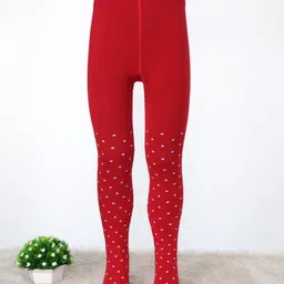 Cute Walk by Babyhug Cotton Elastane Knit Antibacterial Tights Polka Dots Design - Red-image-95