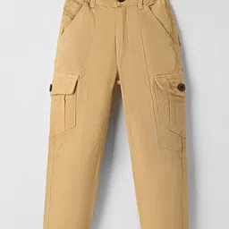 Olio Kids Cotton Woven Full Length Solid Color Trouser with Pockets -Tan-picture-23