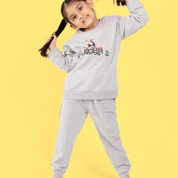 Orange Sugar Cotton Full Sleeves Penguin Printed Sweatshirt & Joggers Set - Grey-picture-12
