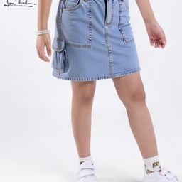 Arias by Lara Dutta Cotton Elastane Woven Washed Skirt With Cargo Pockets - Blue-picture-2