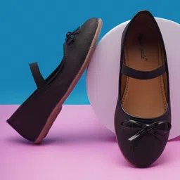 boyz n galz Bow Applique Detailed Shimmered Slip On Mary Jane Ballerinas - Black-picture-24