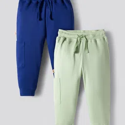 Bonfino 100% Cotton Knit Full Length Solid Colour Cargo Jogger Pack Of 2 - Navy Blue & Light Green-image-17
