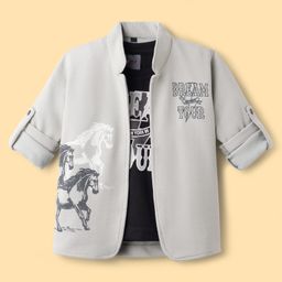 Dapper Dudes Full Sleeves Horse & Typography Printed Jacket With Tee Set - Orange-picture-29