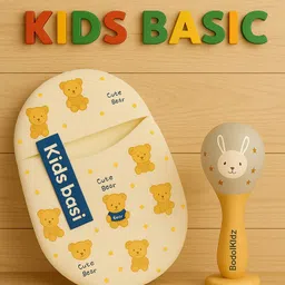 KIDS BASIC Newborn Love Combo - Muslin Warm Sleeping Bag & BIS Certified Wooden Rattle for Safe & Joyful Moments- Teddy Print & Silver-image-65