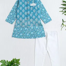 The Magic Wand Cotton Woven Full Sleeves Floral Printed Kurta Pyjama With Jacket Set - Sea Green-picture-34