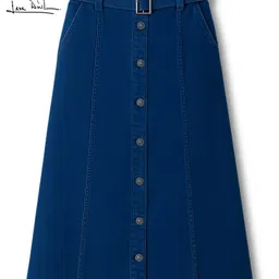 arias by lara dutta Arias Cotton Woven Mid Calf Washed Skirt With Stretch & Belt - Blue-picture-12