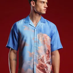 I'M HERE Unisex Relaxed Fit Graphic Printed Cuban Collar Casual Shirt-picture-24