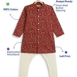 Tiber Taber 100% Cotton Full Sleeves Floral Printed Kurta Pyjama Set - Maroon image 3