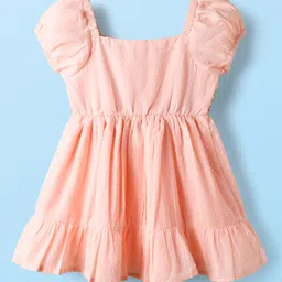 Babyhug Cotton Woven Puffed Sleeves Front Open Frock with Floral Embroidery - Pink image 2
