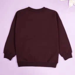 Kiddopanti Cotton Fleece Knit Full Sleeves Flower & Sequin Embellished Sweatshirt - Wine image 3