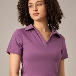 Mayra Women Solid Polo Collar Cotton T-shirt-picture-29