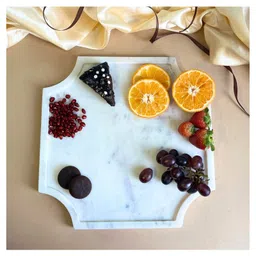 Homearte India 12 Inches Octagon Shape Marble Platter - White image 3