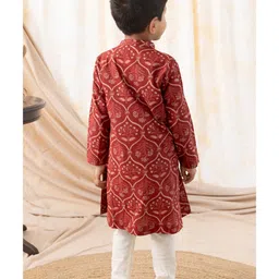 Tiber Taber 100% Cotton Full Sleeves Floral Printed Kurta Pyjama Set - Maroon image 4