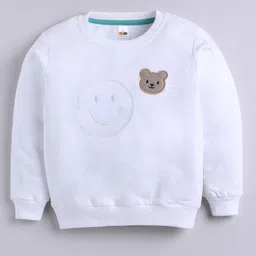 Little Ninja Cotton Knit Full Sleeves Bear Patch Embroiderd Sweatshirt & Joggers Set - White & Green image 4