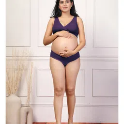 Zelena Modal Padded Solid Maternity Bra With Front Open Nursing Access - Wine image 5