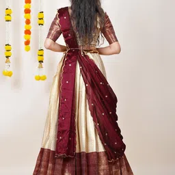 Fabcartz Floral Woven Design Semi-Stitched Lehenga & Unstitched Blouse With Dupatta image 2