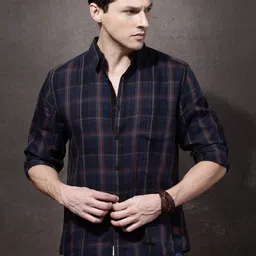 Roadster Men Navy Checked Sustainable Casual Shirt-image-94