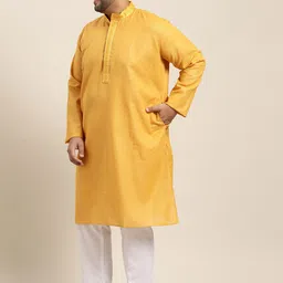 SOJANYA PLUS Men Mustard Yellow & White Thread Work Pure Cotton Kurta with Salwar image 4