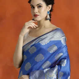 Jaipur Kurti Blue Woven Saree With Unstitched Blouse image 5